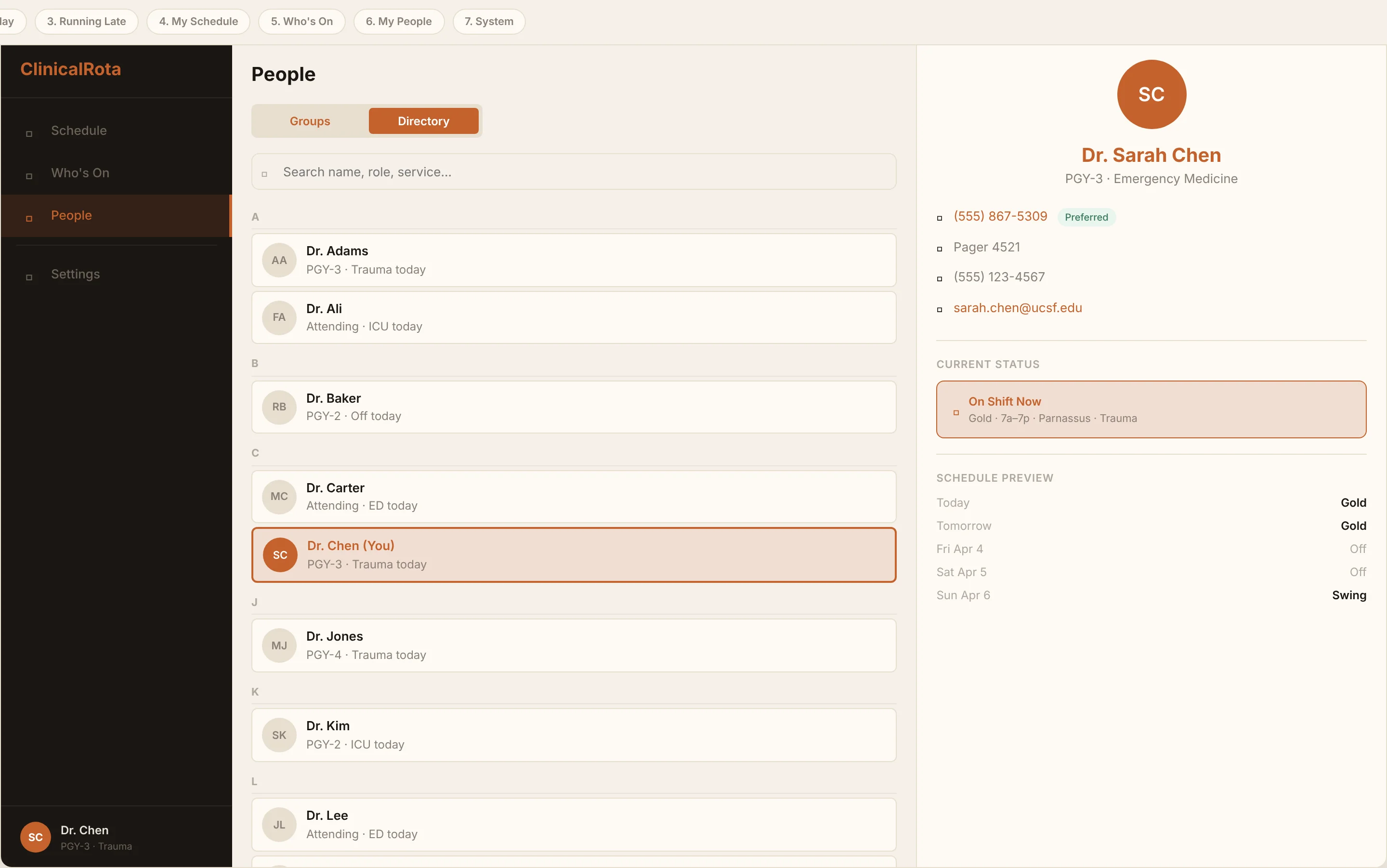 ClinicalRota Who's On view showing who is working across services