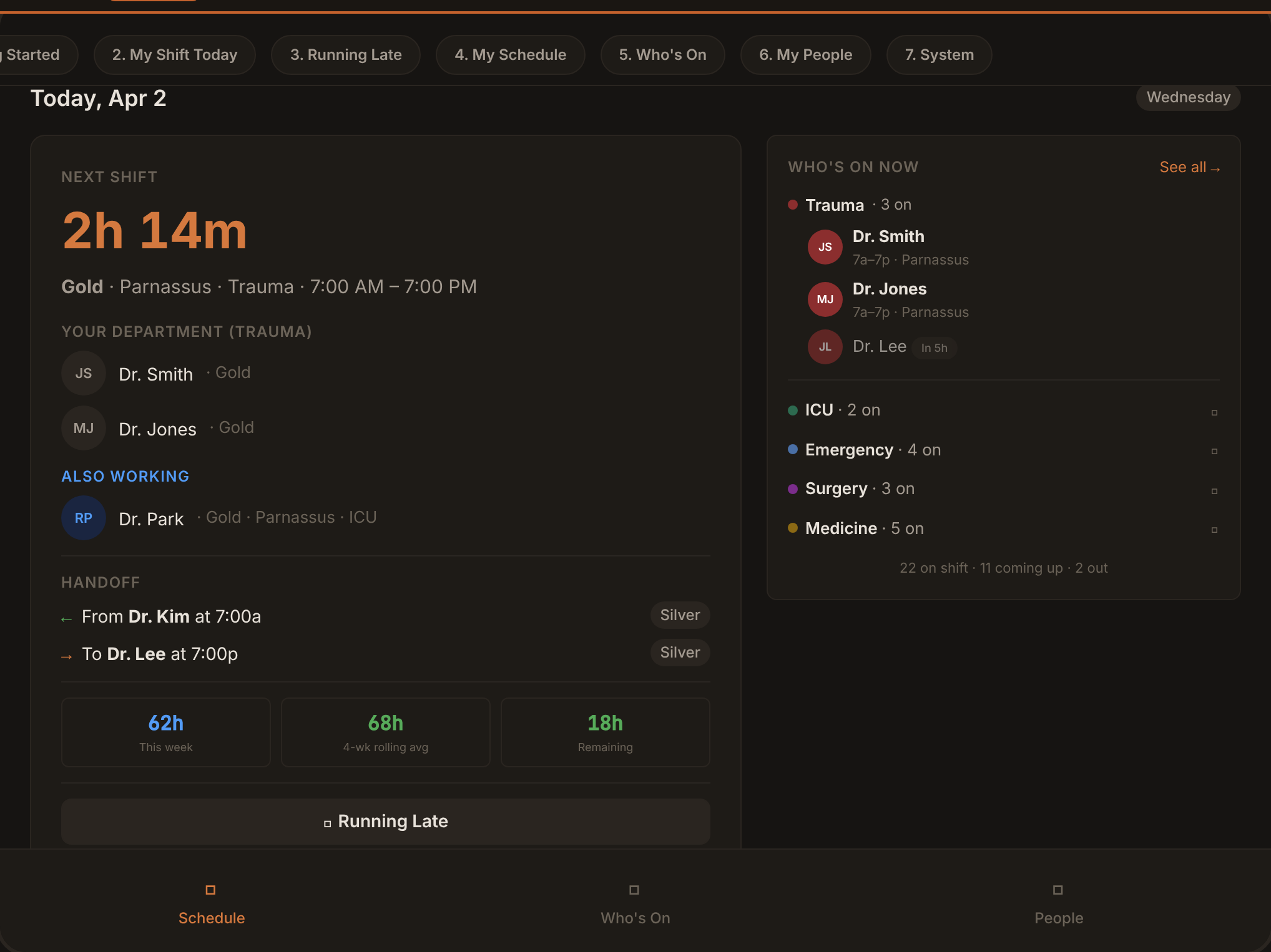 ClinicalRota dark mode for night shift readability